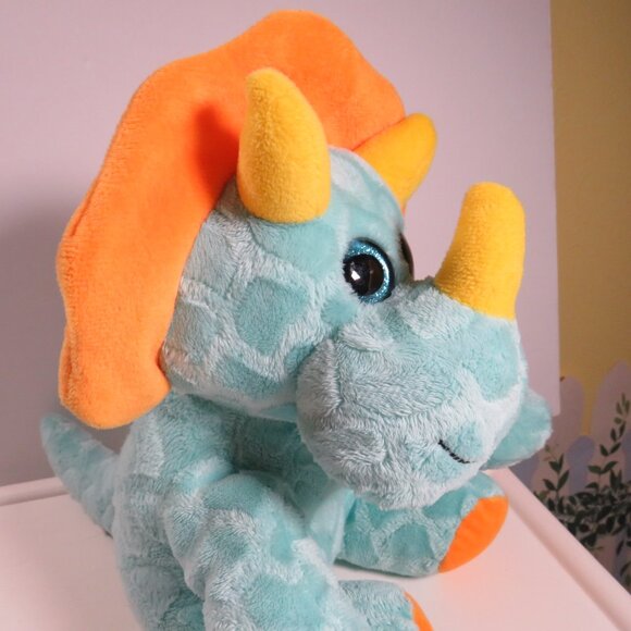 hug fun teal triceratops dinosaur plush with big sparkly eyes 11" tall - Picture 4 of 13